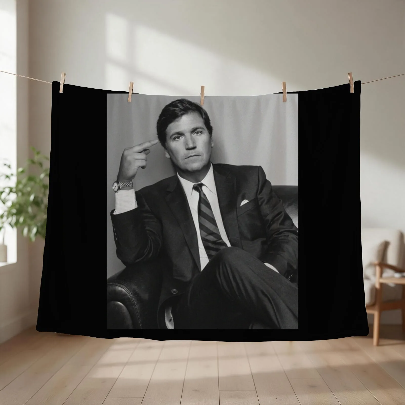 Tucker Carlson Middle Finger Classic Throw Blanket couch cozy soft plush fuzzy picnic outdoor blanket