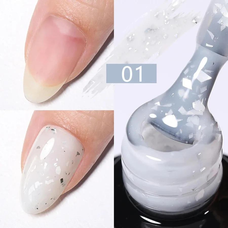 7ml Glitter Rubber Base Gel Polish Pink White Gel Top Coat with Gold Sequins Soak Off UV LED Nail Art Gel Varnish Manicure #GY95