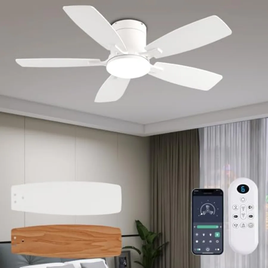 

Ceiling Fans with Lights, 42 inch Low Profile Ceiling Fan with Light and Remote Control, Flush Mount, Reversible Motor, Dimmabl