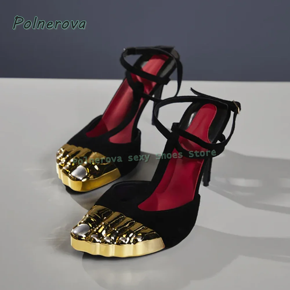 Golden Five Fingers Fashion Sandals Front Rear Strap Mixed Colors Side Air Women Sexy Party Summer High Heels 2026 Summer Trend