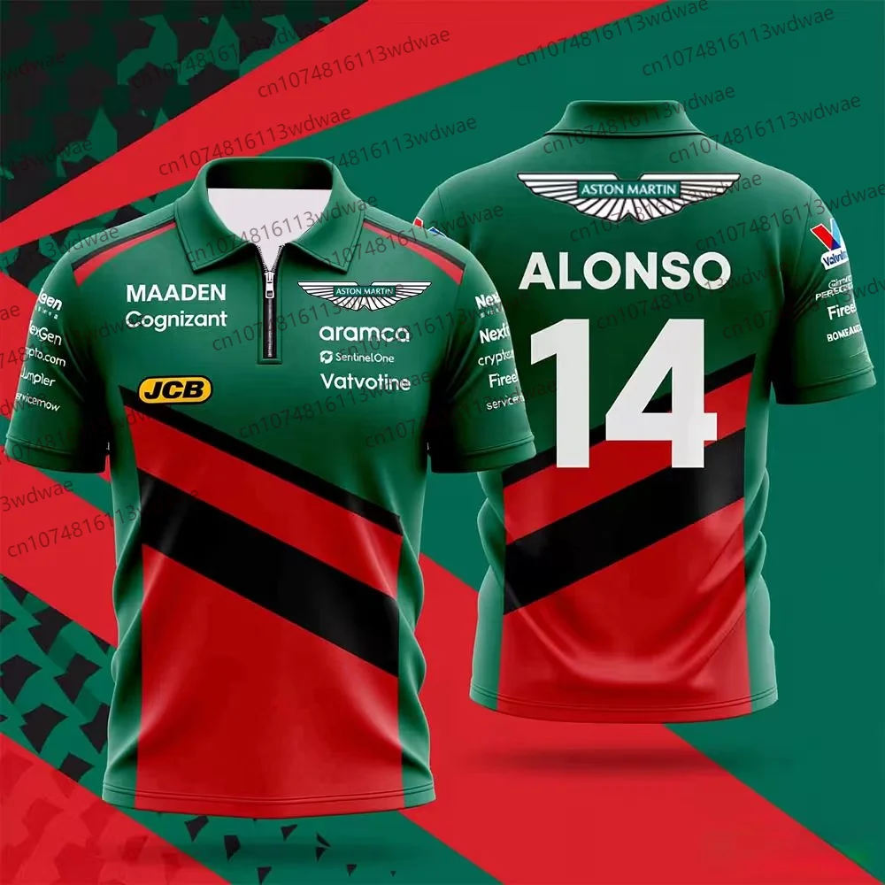 

2026 Aston Martin T-shirt Racing Team Polo Suit Street Style Zipper polo shirt Fernando Alonso 14 Kit Man Women Short Sleeve Tee