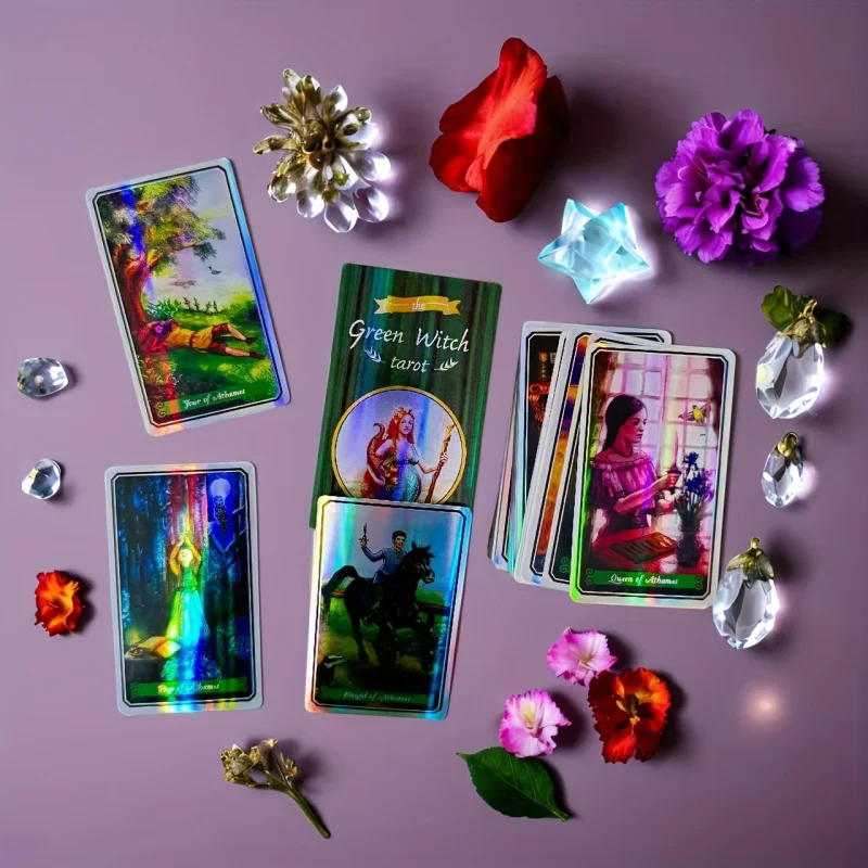 Set di mazzi di tarocchi Green Witch Laser Edition - Set di 78 carte da gioco, con illustrazioni magiche, adatto per giovani e adulti, Desi verde