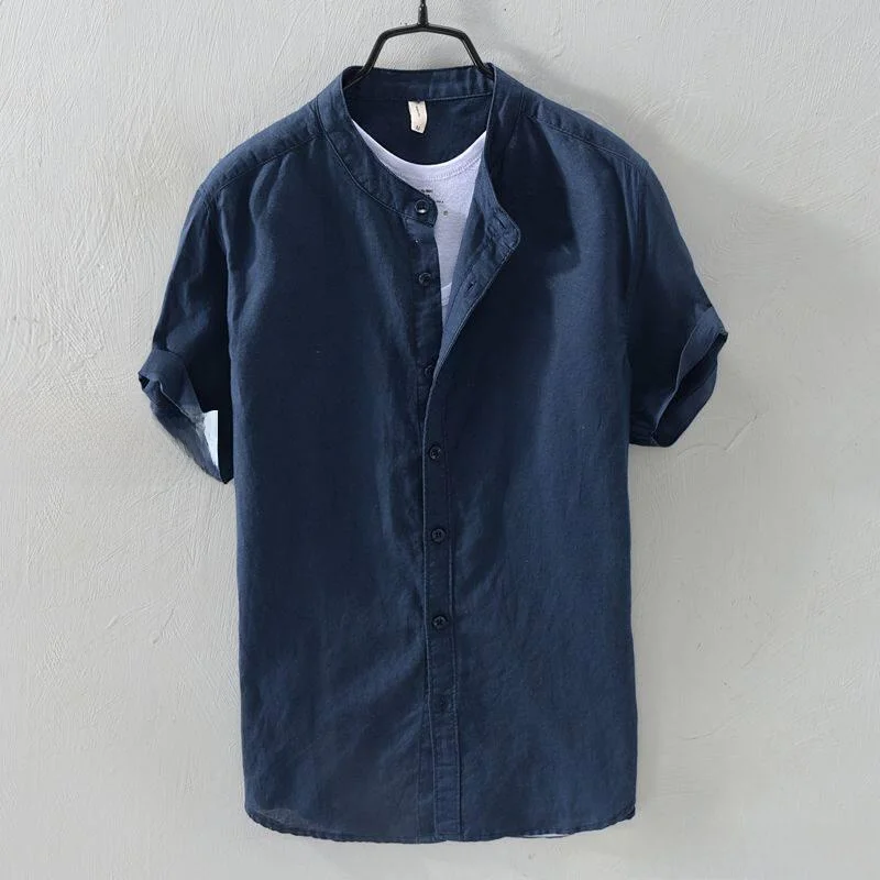 

Japanese Style Linen Cotton Loose Fit Short Sleeve Thin Shirt Men's Breathable Retro White T-Shirt City Walk Suitable