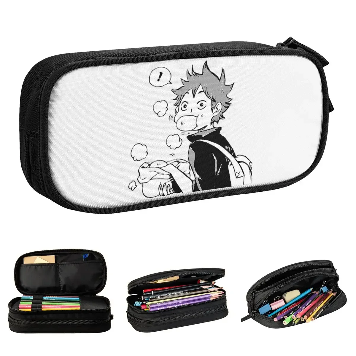 Lovely Haikyuus Hinata Eating Senpai's Pork Buns Pencil Cases Pencil Box Pen Holder Kids Big Capacity Bags Zipper Stationery