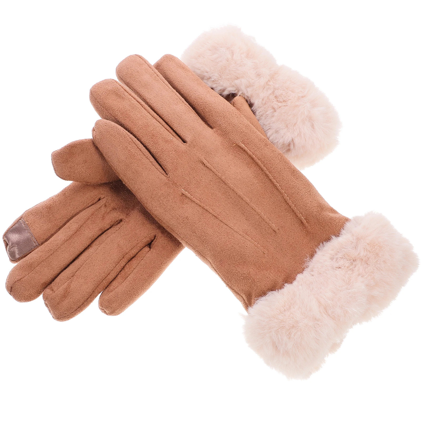 

1 Pair Brown Winter Lady Touch Screen Fingers Hands Protector Woman Outdoor Fashion Keep Warm Mitten Traveling Gloves For Cold