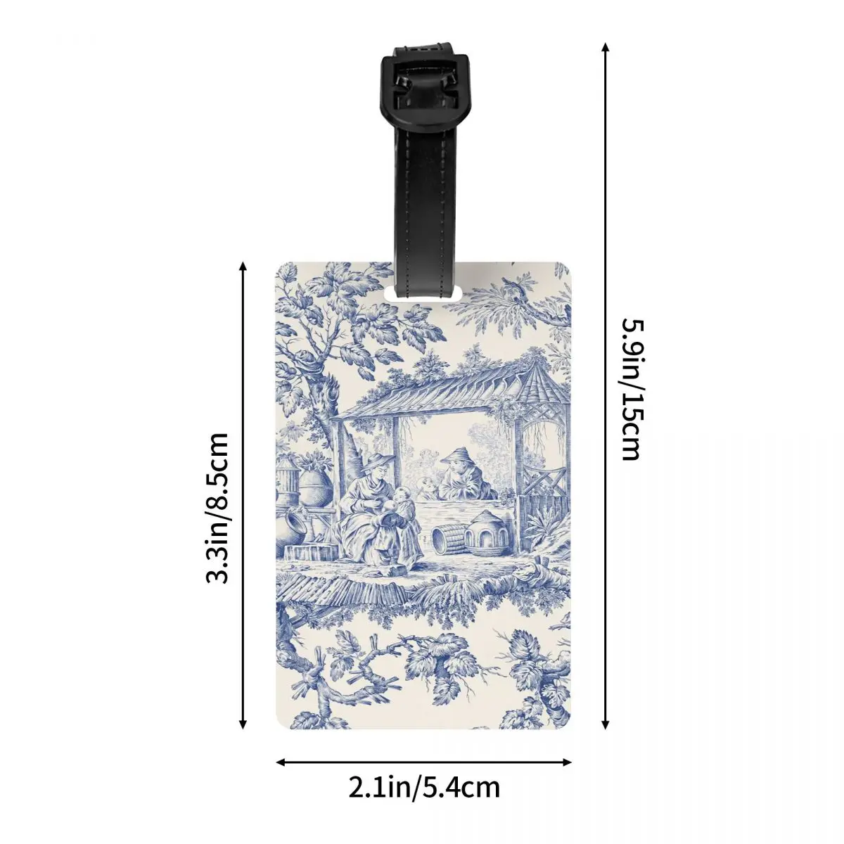 Vintage Classic French Toile De Jouy Navy Blue Motif Pattern Luggage Tag Suitcase Baggage Privacy Cover ID Label