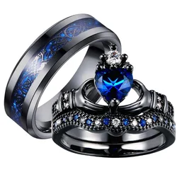 men's blue stainless steel sweet romantic jewelry women's set rings wedding engagement ring jewelry