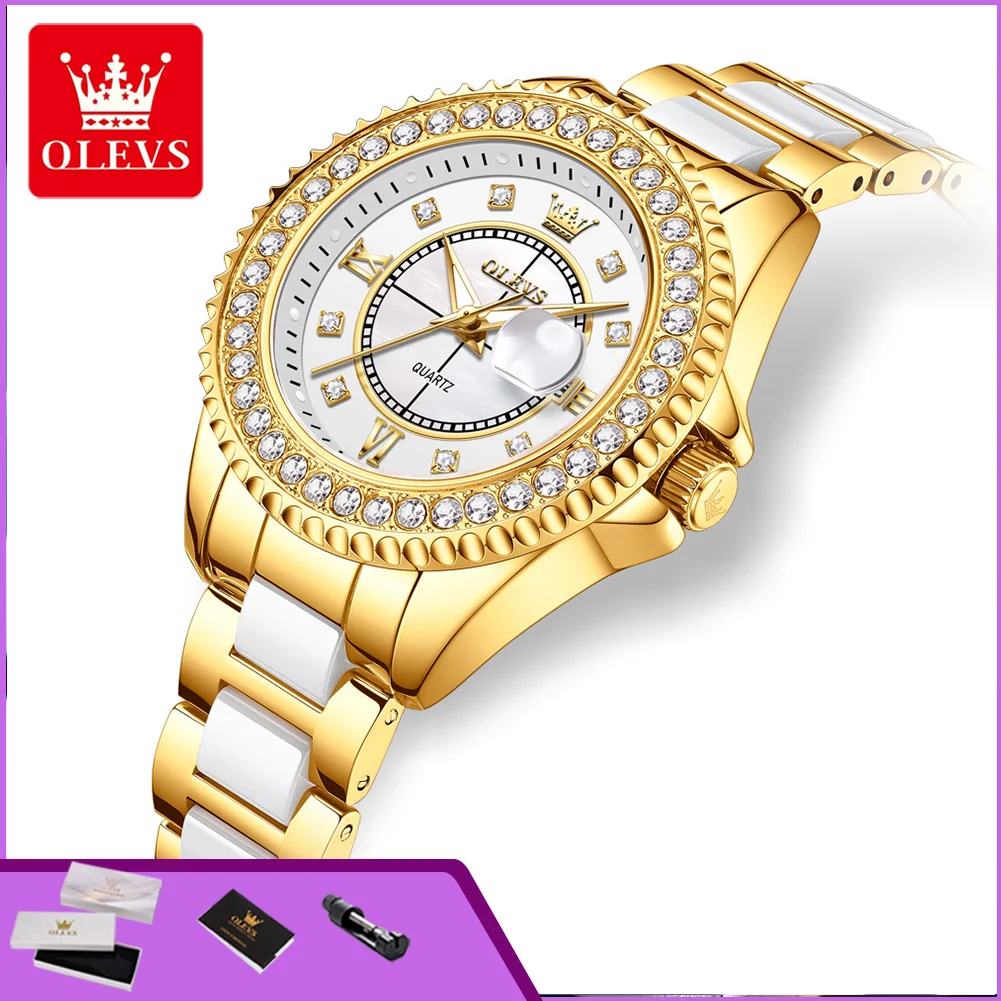 OLEVS 3685 Luxury Original Women's Quartz Wristwatch Golden Waterproof Luminous Calendar Ladies Watches Fashion Watch for Women