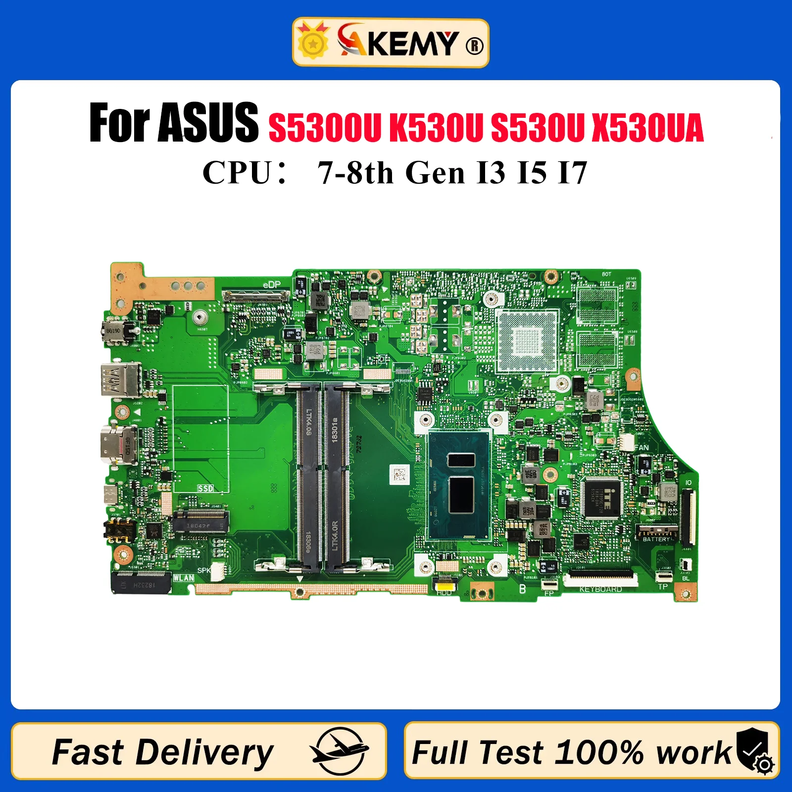

X530UA Материнская плата для ноутбука ASUS VivoBook X530U S5300U K530U S530U X530UA X530UN Материнская плата с процессором I3 I5 I7 100% tests OK stk
