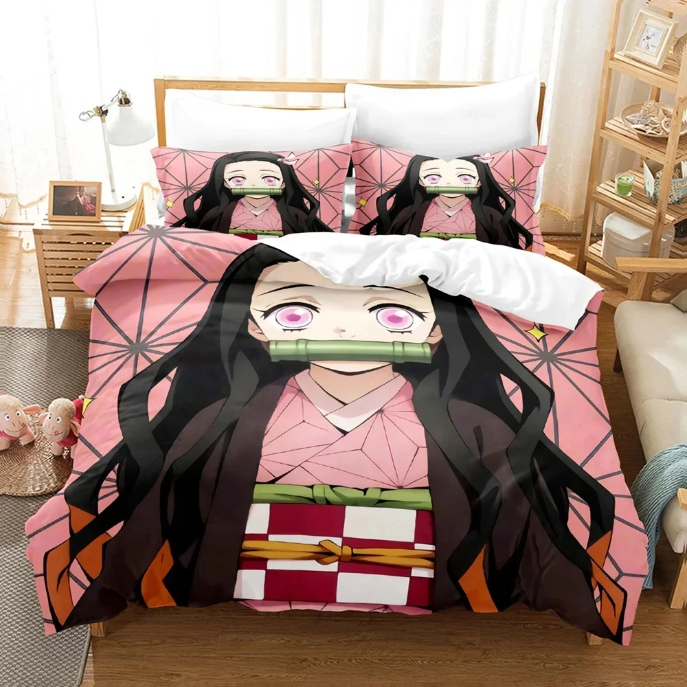 

Anime Demon Slayer Nezuko Bedding Set Duvet Cover Bed Set Quilt Cover Pillowcase Comforter king Queen Size Boys Adult