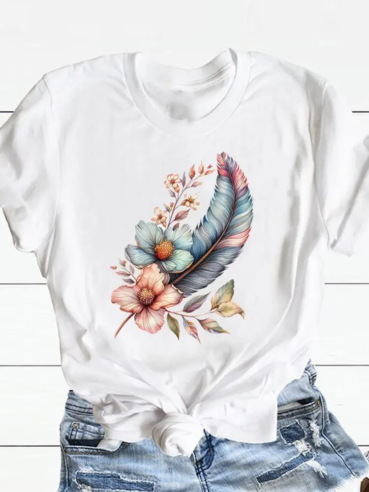 Trend Flower Cute Graphic T-shirts Top Short Sleeve Tee Woman Casual Tshirts Printing Print Fashion Women's Clothing