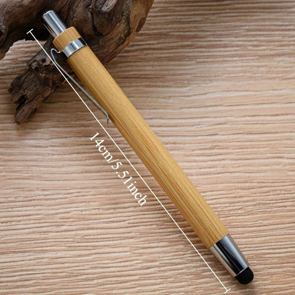 20 قطعة من أقلام حبر جاف من الخيزران مع قلم - أقلام نقرة من الخشب الطبيعي للمكتب، هدية إعلانية وكتابة شاشة اللمس