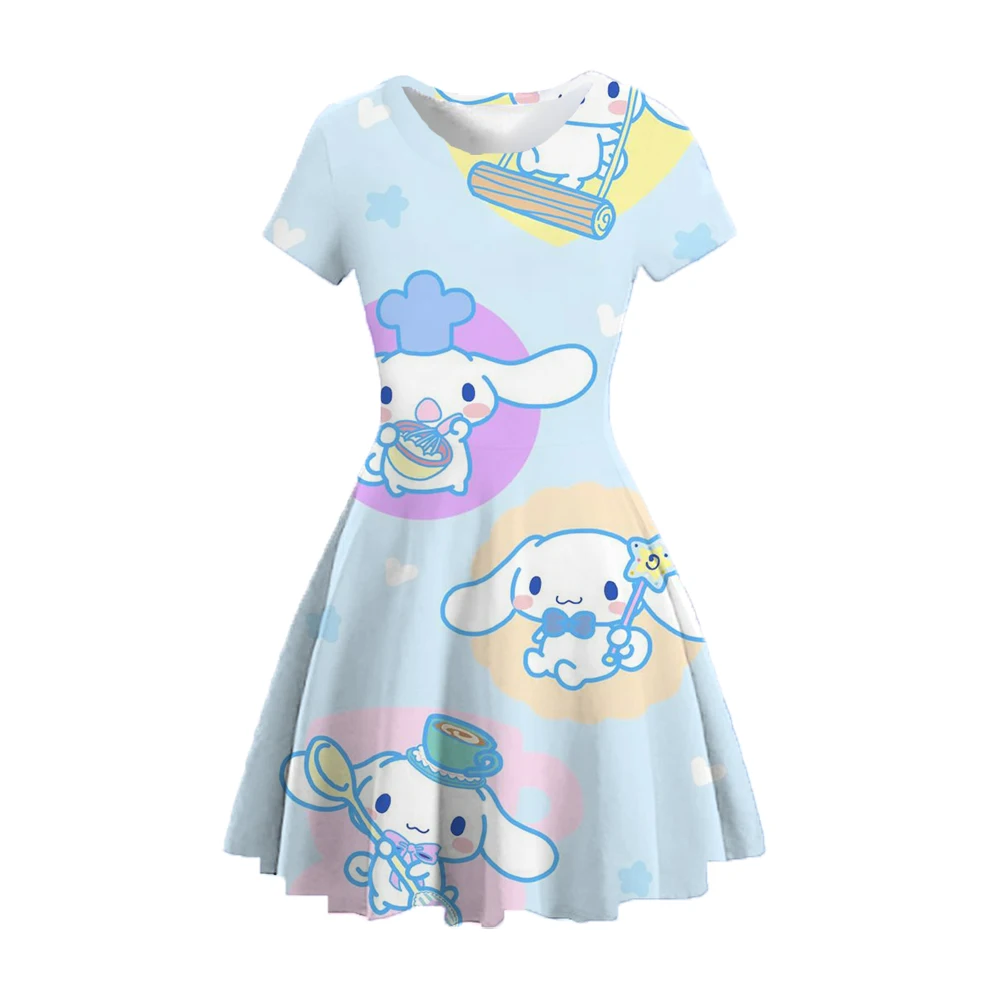 

Yugou Dog series printed skirts in spring and summer can wear long -ear dog round neck short -sleeved cartoon girls