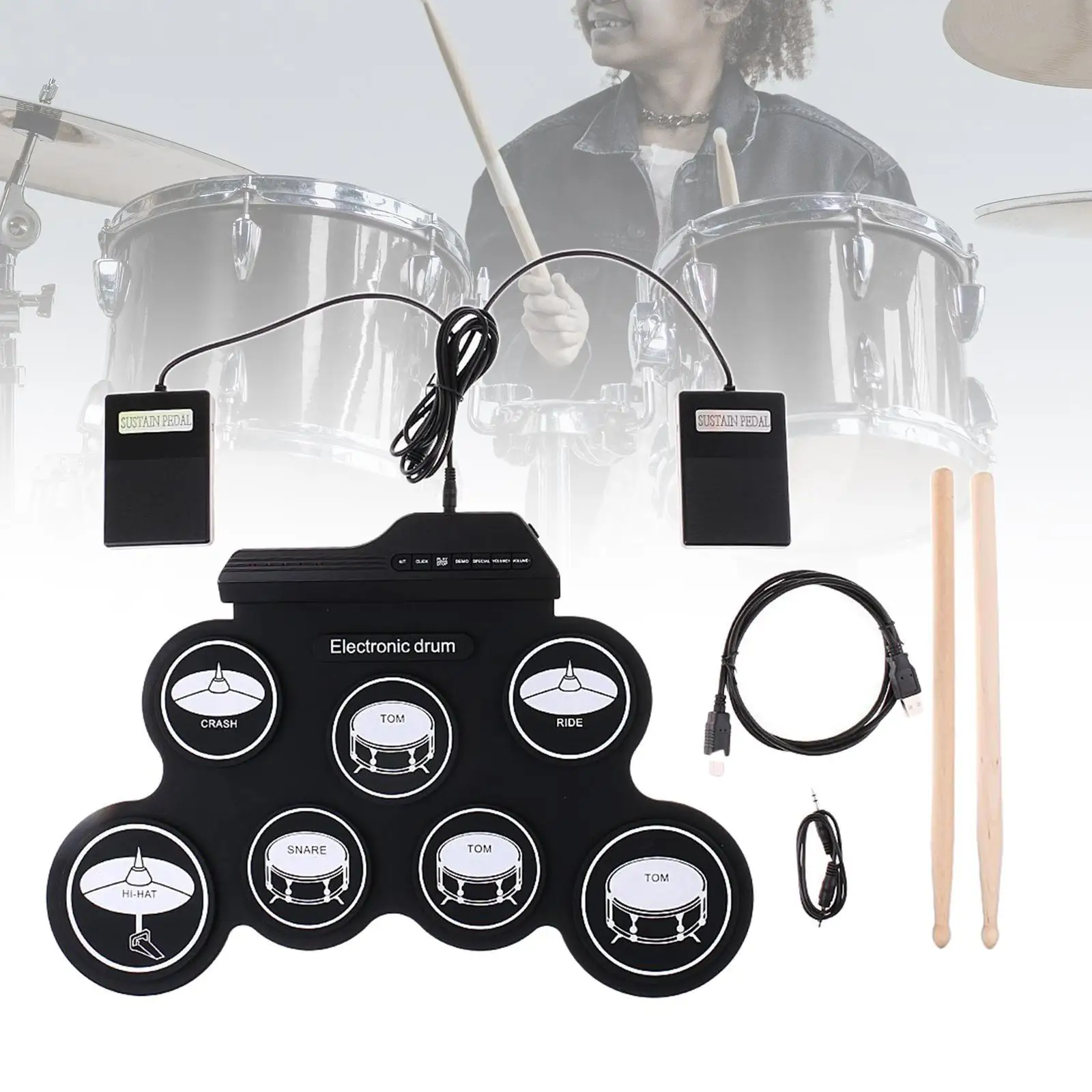 Roll up Drum Kits Portable Electronic Drum with Drumsticks Music Instrument Practical Electric Drum Set Silicone Drum Kits