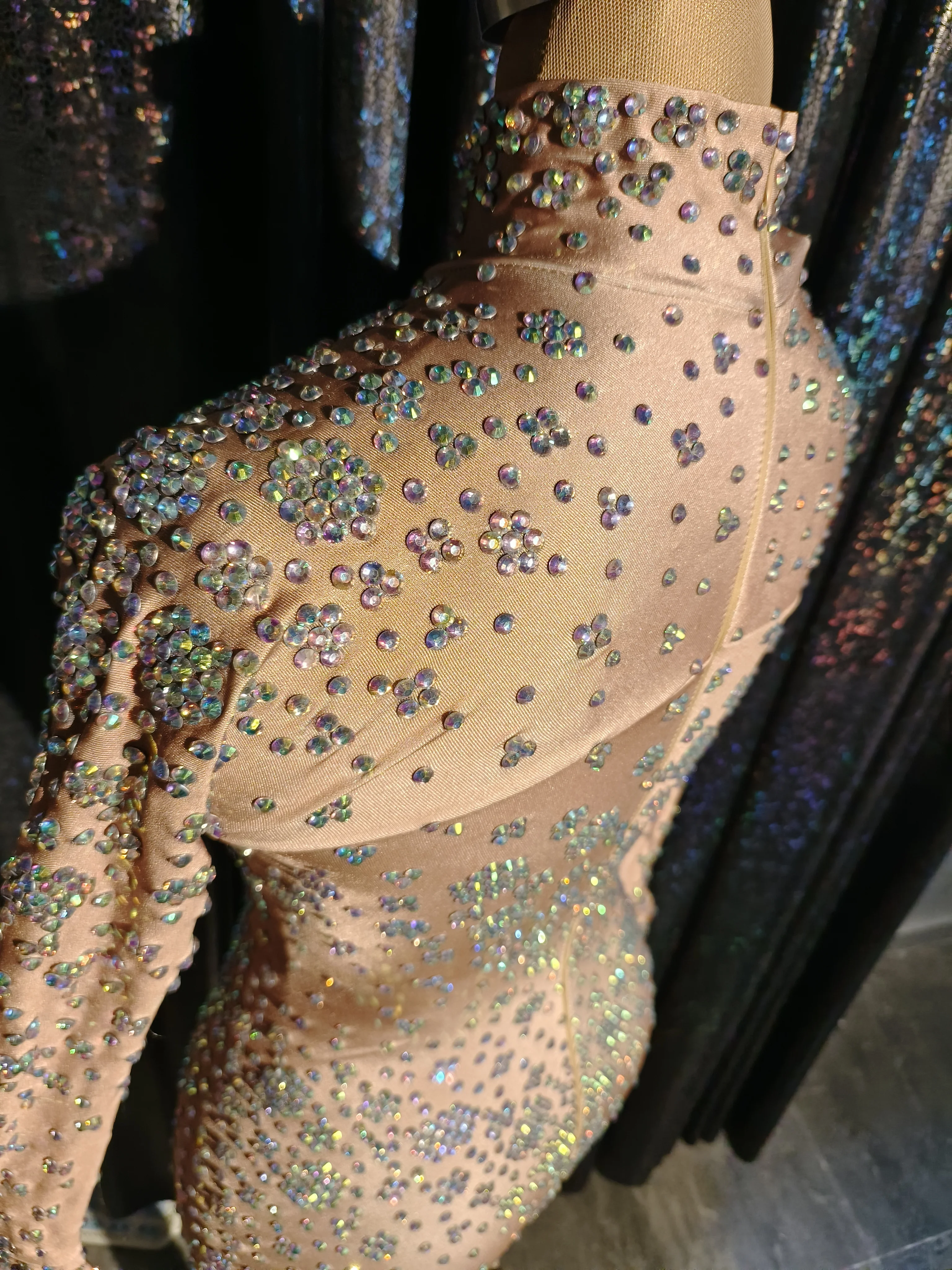 Sparkly Women Sexy Club Party Birthday Performance Drag Queen Clothing Spandex Luxury Sparkle Long Gloves Rhinestones Jumpsuit