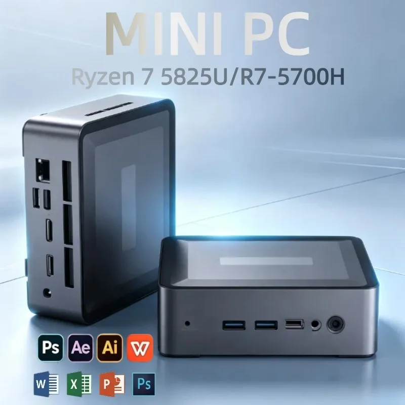 New Mini PC Ryzen 7 5825U / R7-5700H WIFI6 BT5.2 2DDR4 3200Mhz 1M.2 SSD 1*HDD Desktop Office Mini PC Gaming Computer