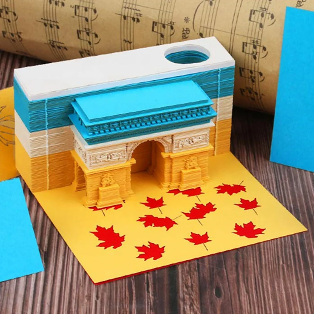 3D Memo Pad Sticky Notes Triumphal Arche Miniature Note Pad Creative Paper Block Notepad Cubes Gifts for Kids Lover Friends Wife