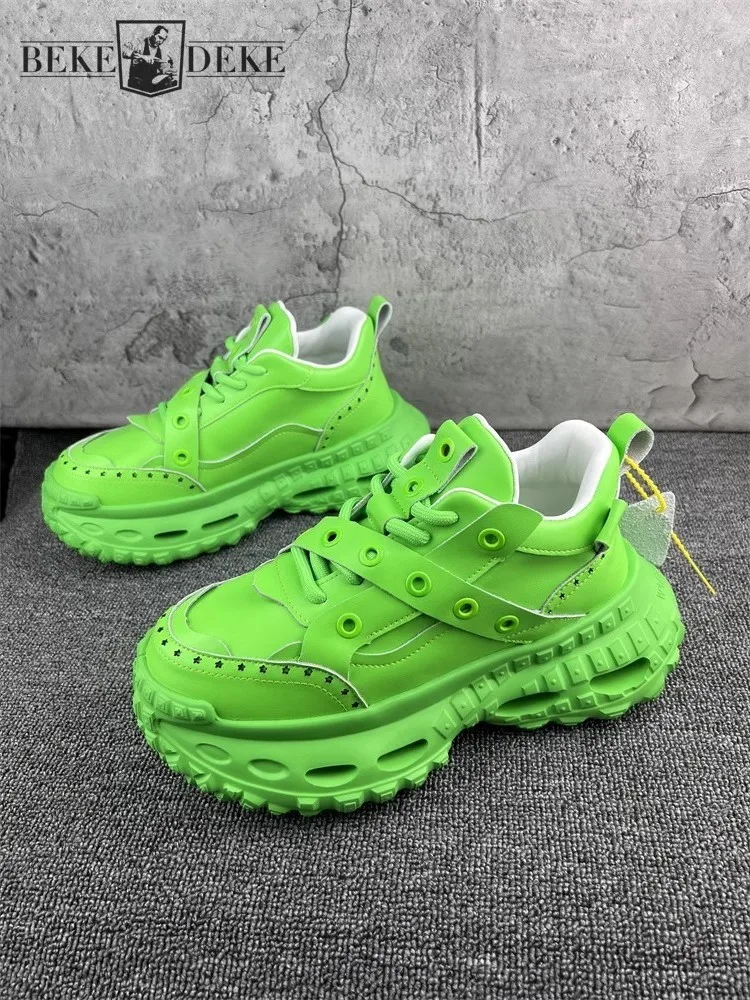 Spring Autumn New Mens Daily Platform Shoes Leather Fashion Designer Stylish Sneakers Mens Lace Up Footwear Round Toe Shoes