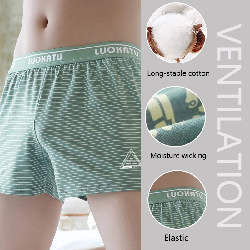 Loose Cotton Briefs Men Boxer Shorts Comfortable Summer Large Size M-3xl Home Sleeping Shorts Boxer Shorts Trend Striped Multi-c