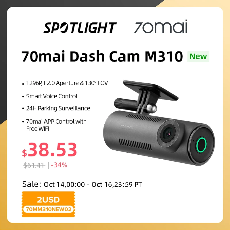 【New】70mai Dash Cam M310 1296P Resolution 130°FOV Smart Voice Control Support 24H Parking Guard Night Vision 70mai M310 Car DVR