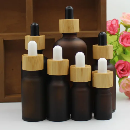 Imagen 1 del producto Tubos de 5-100ML, gotero verde esmerilado, líquido de aromaterapia para aceite de masaje esencial, pipeta, botellas rellenables, tapa de madera