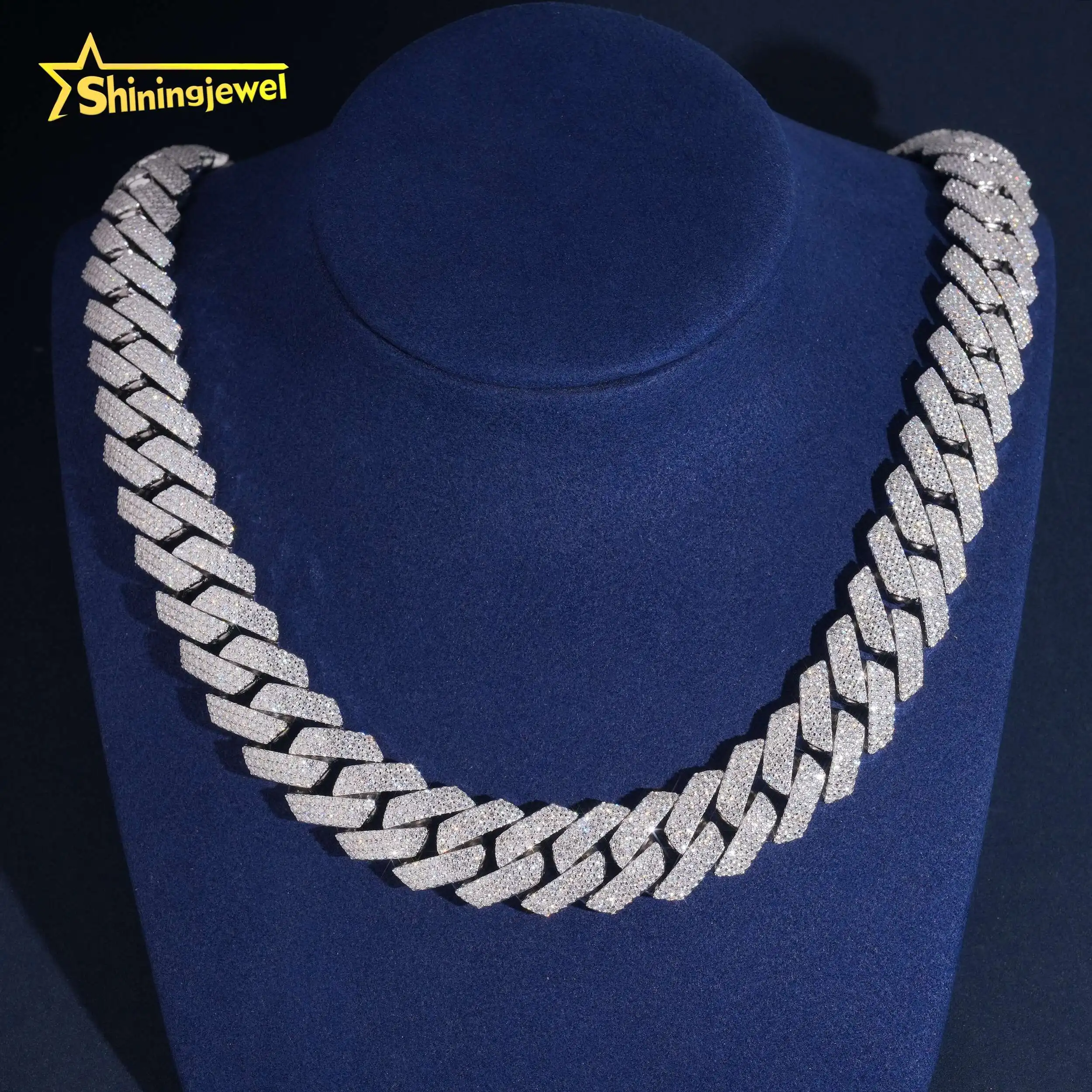 20mm 3Rows Thick Hot Sale Moissanite Diamond Cuban Link Chain Hip Hop Jewelry 925 Silver Iced Out Cuban Link Chain.