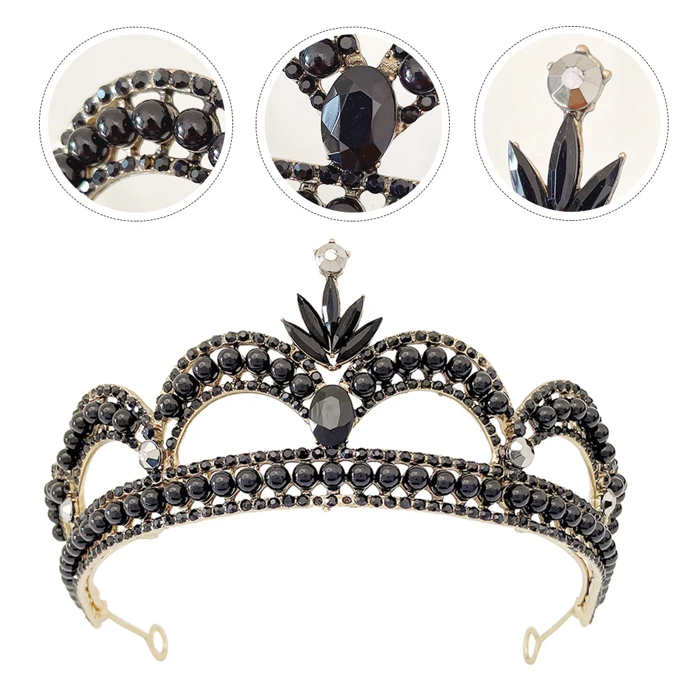 Black Large Crown Women Rhinestone Bridal Tiara Wedding Bride Hair Jewelry Hair Accessories Bride Crown Tiara