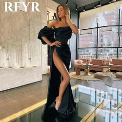 RFYR Sexy Black Prom Dresses Off the Shoulder robes de soirée Stain Trumpet Party Dresses With High Split Wedding Darty Dress