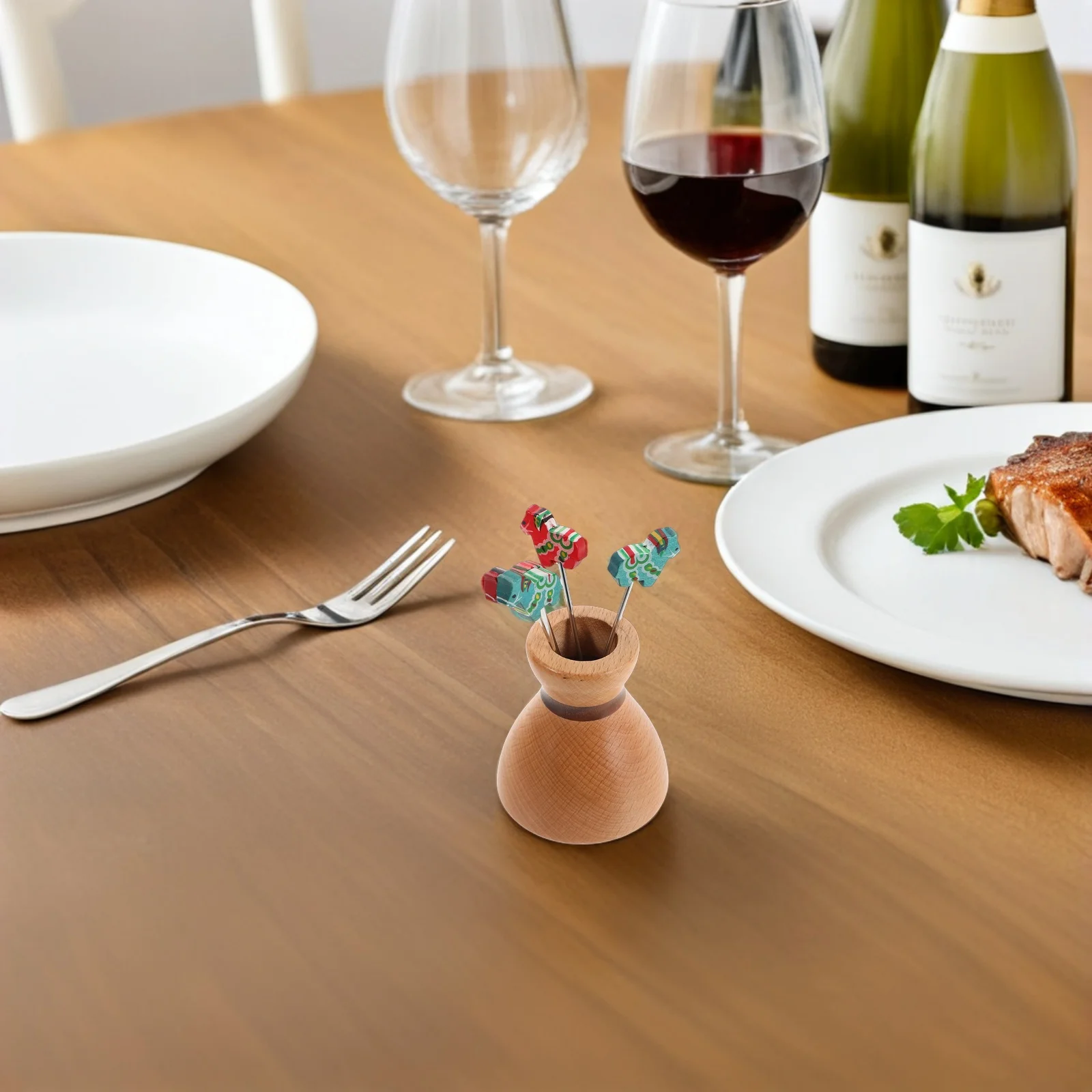 

1 set 1 Set Red Sandalwood Fruit Forks Metal Cartoon Horse Design Picks For Cake Salad Drinks Appetizers Gatherings Celebrations