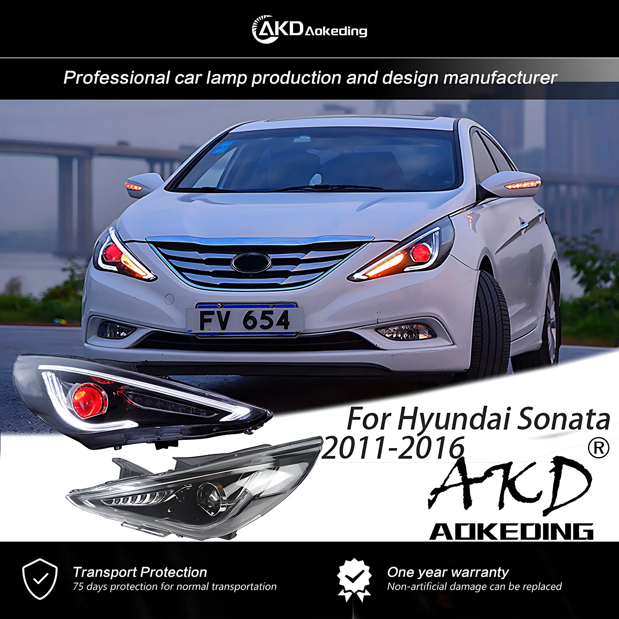 

AKD Front Lamp for Hyundai Sonata LED Headlight 2011-2016 LED Head Lamp LED DRL Dynamic Siganl Hid Bi Xenon Auto Accessories 2PC