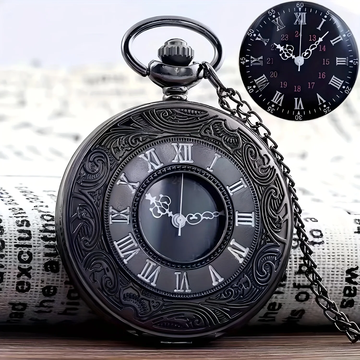 1PC ساعة الجيب الكلاسيكية الرجعية نمط الإغاثة ساعة الجيب الكوارتز الكبيرة شنقا ووتش قلادة الوجه الروماني #3