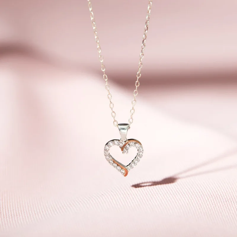 S925 Sterling Silver Heart Set Zircon Electroplated Color Separation Necklace for Women's Fashion Collar Chain Pendants