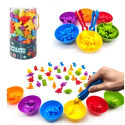 Juego de clasificación de conteo Montessori para niños, juegos de cognición Animal, Color arcoíris, Motor fino con tazas apilables, Juguetes