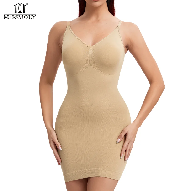 Women Sexy V Neck Full Slip Shapewear MISS MOLY Push Up Waist Trainer Bodysuits Tummy Control Butt Lifter Under Dress Corsets