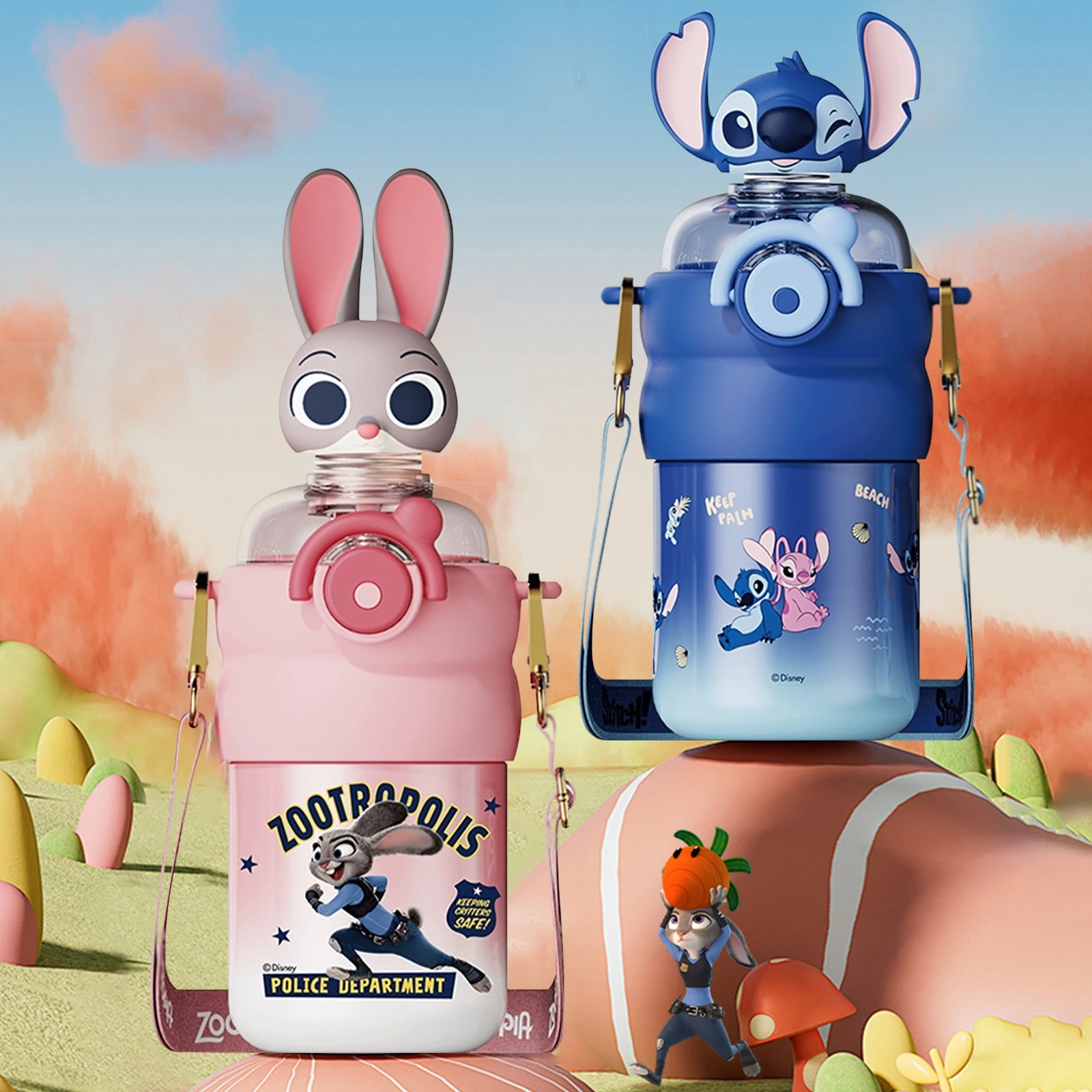 

Disney Crazy Animal City New Cartoon Strawberry Bear Children'S Warm Cup Student Cute Straw 316 Stainless Steel 550ml Water Cup