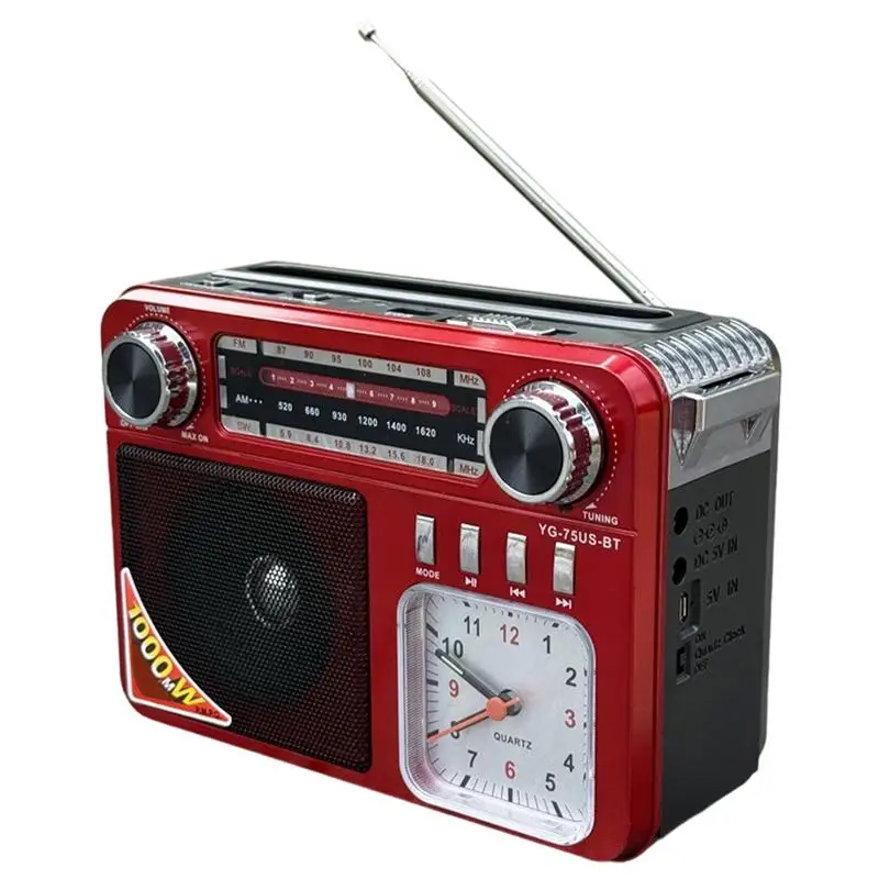 

FM Radio Alarm Clock Solar Powered Radio Rechargeable Multi-Function Speaker Flashlight With Clock Phone Charger For Indoor