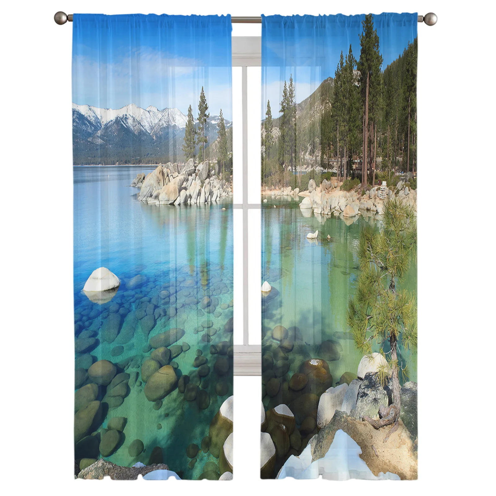 Nature Clear Lake Surface Reflection Sheer Tulle Window Curtains for Living Room Bedroom Kitchen Veiling Curtain Home Decoration