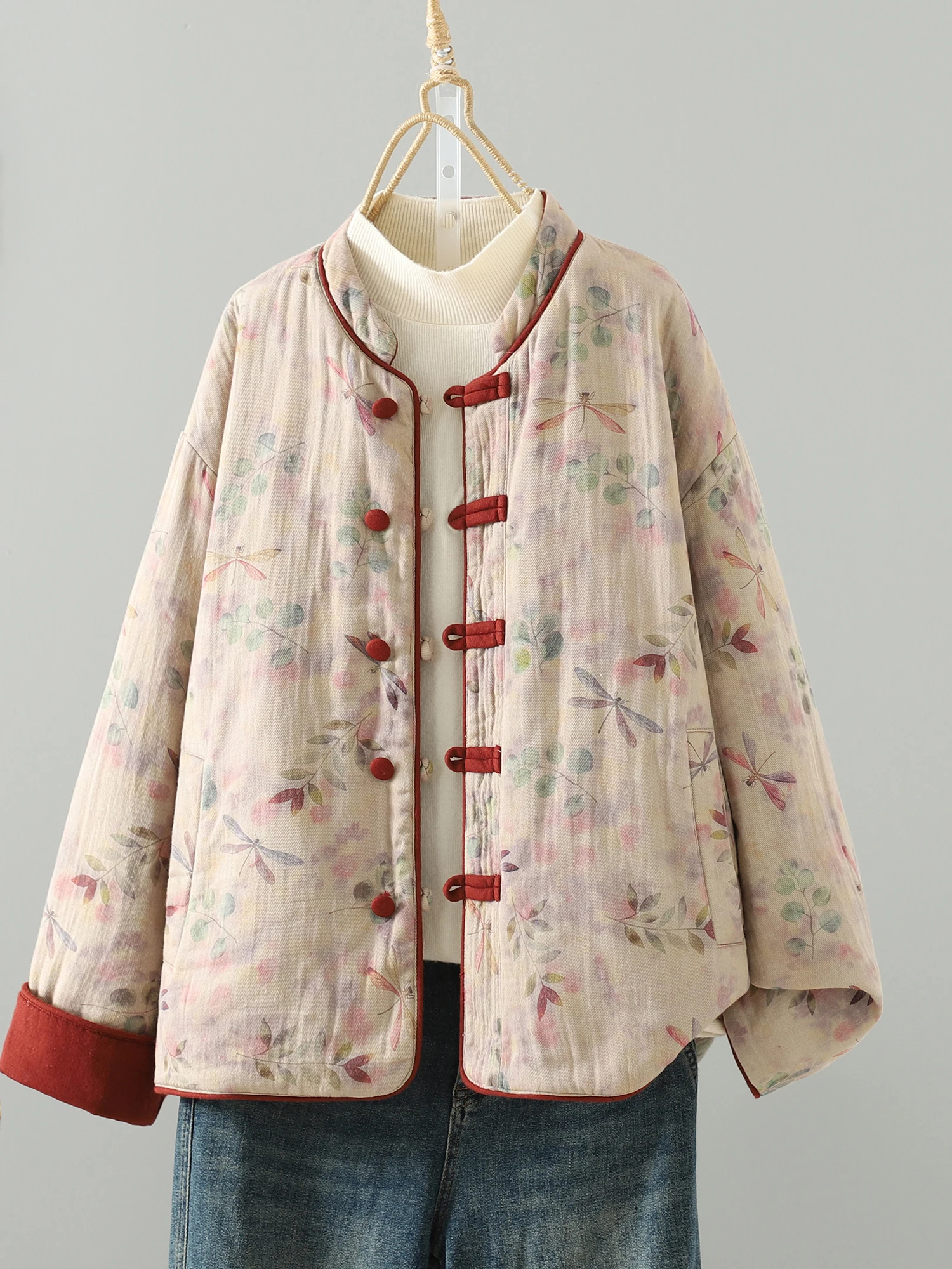 

Handmade Chinese Sle Women's Winter Cotton Jaet Double-Sided Wear Contrast Color Cotton Coat Warmth Button down