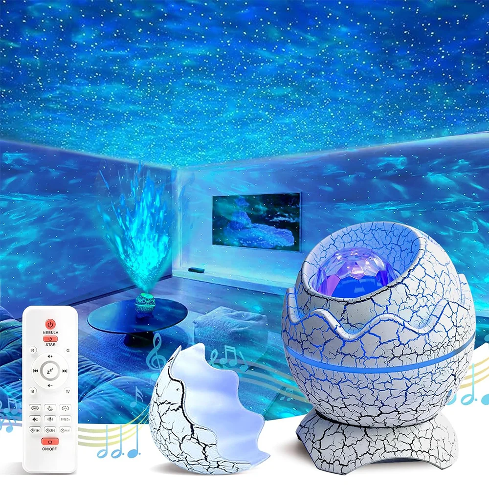 Dinosaur Egg Galaxy Star Projector Starry Light with Wireless Music Player LED Night Lamp with White Noise Nebula Remote Control