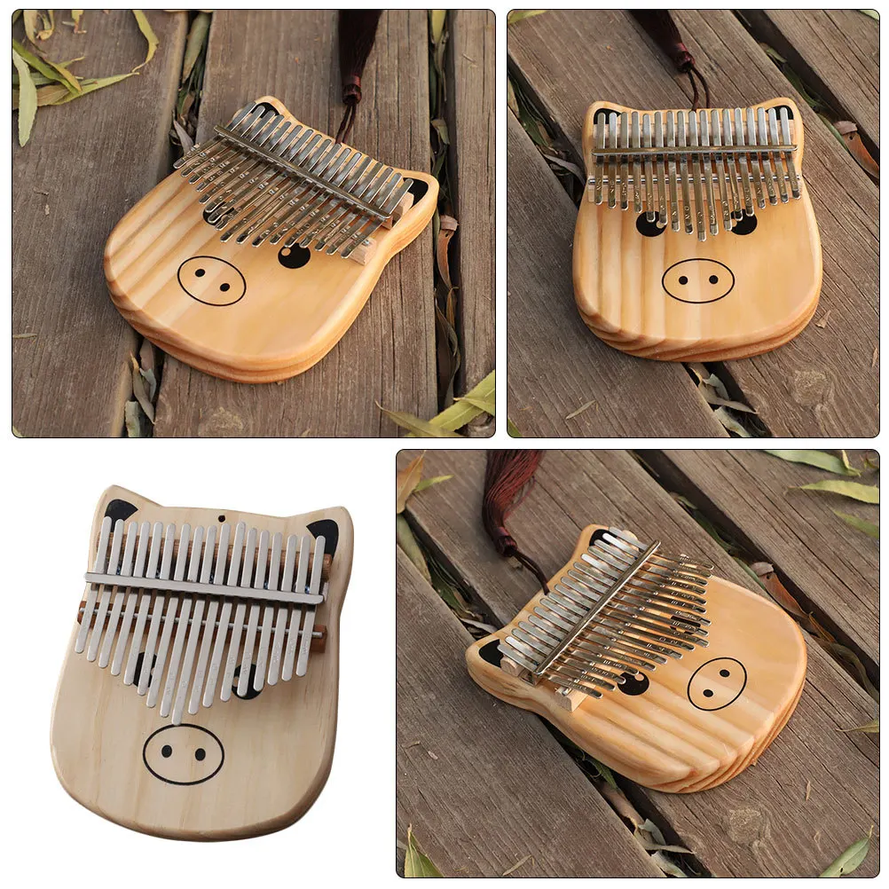 

1pc Wooden Thumb 17-Tone Finger Piano For Beginner Cartoon Design Wooden Finger Piano Kalimba Musical Instrument Smooth Surface