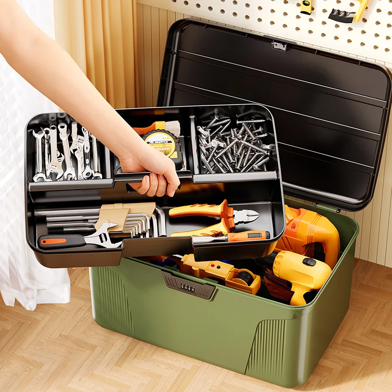 Portable Tool Box with Password Lock Multi-layer Tool Storage Box Large-Capacity Car Tools Organizer Auto Parts Organizer