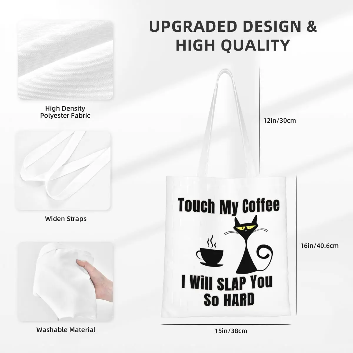 تلمس قهوتي سأقعك صعبًا جدًا، حقيبة قماشية لطيفة على شكل قطة، تصميم جمالي فريد من نوعه، حقائب مضحكة على شكل قطة ميمي للجنسين