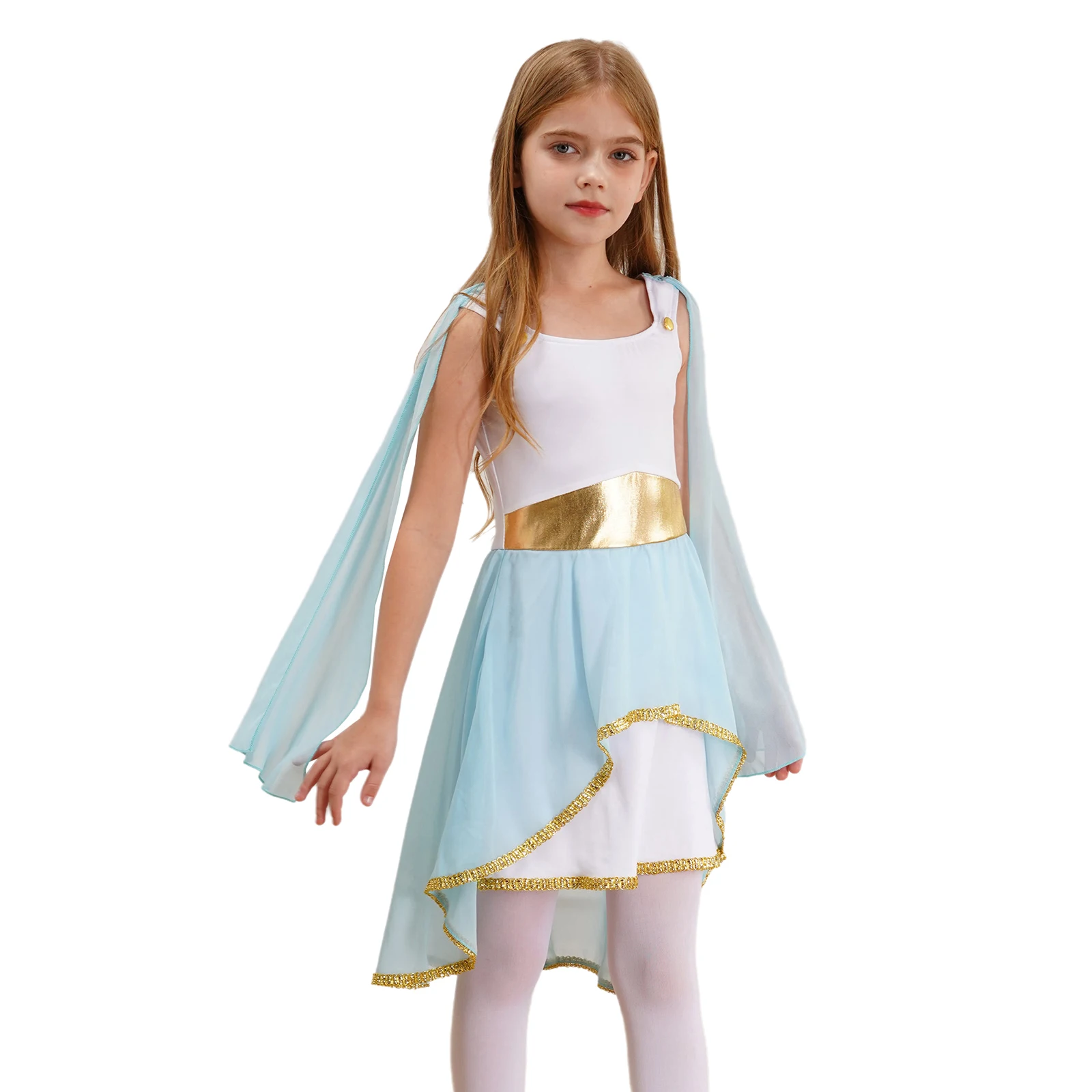 Kids Girls New Ancient Greek Toga Costumes Dress Sleeveless Asymmetrical Dress Party Ancient Rome Princess Cosplay Dance Costume