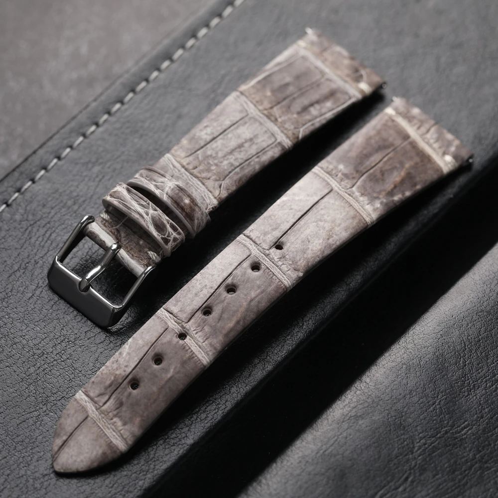 High-End American Alligator Leather Strap 20MM*16MM Vintage Leather Ultra-Thin Quick Release Watchband Gray Vintage Men Bracele