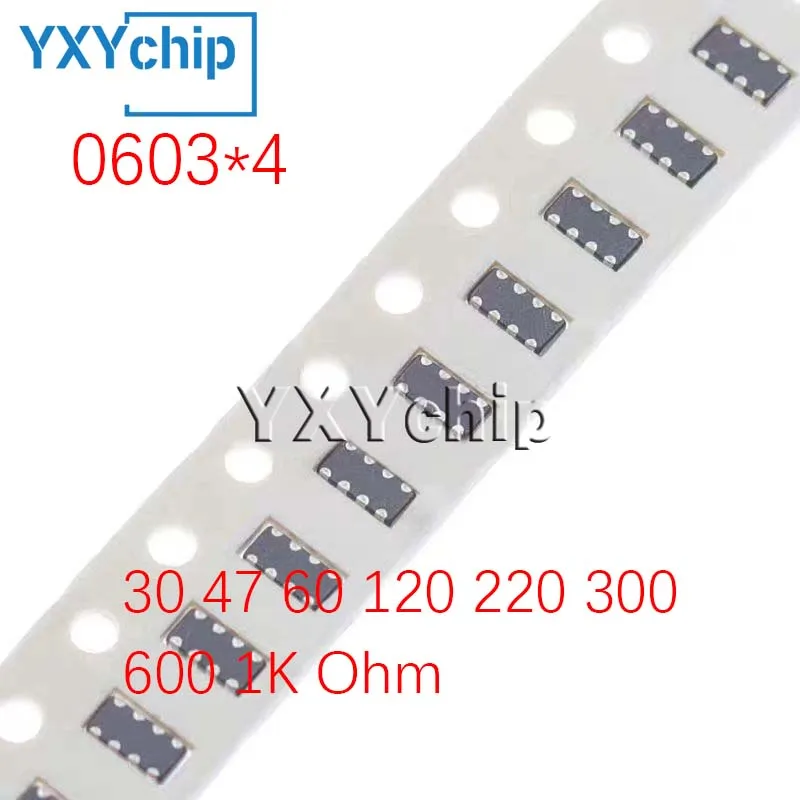 

50pcs 1206 Smd Ferrite Bead Arrays 0603*4 30 47 60 120 220 300 600 1k Ohm R Emi Suppression Filters