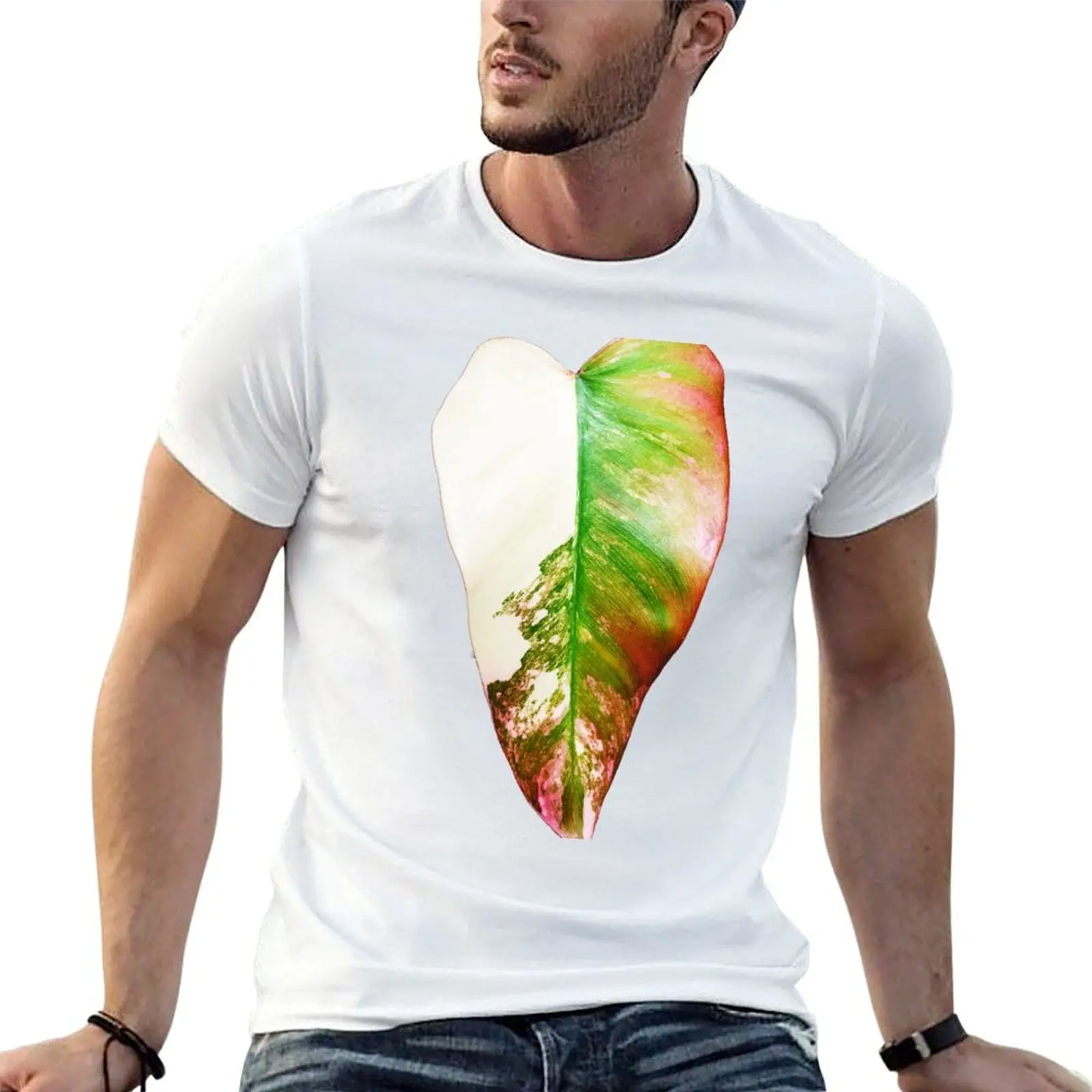 Foto única y orgánica de un Philodendron strawberry shake 1, camiseta para hombre, camisetas de lujo para hombre, camiseta de algodón