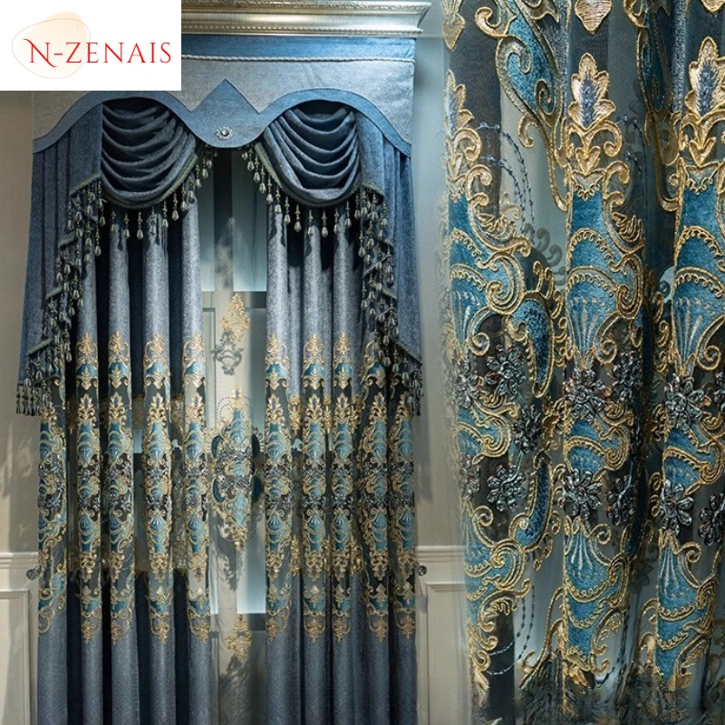 

Custom Size！！European Luxury Modern Elegant Hollow-out Embroidered Blackout Curtains for Living Dining Room Bedroom Decor Window