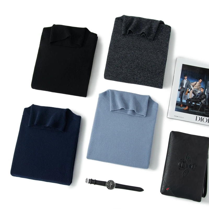 

Men's Pure Woo Sweater Turtle Neck Pullover Spring Autumn Basic Wool Bottom Clothing 100% Merino Wool Knitwear Winter Warm Tops