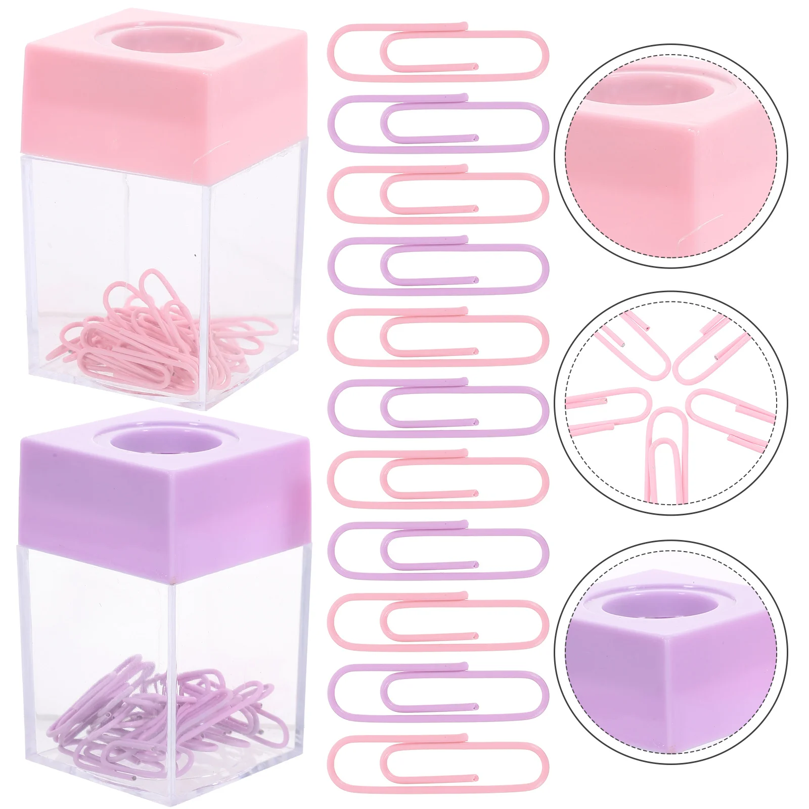 2 Pcs Fastener Square Macaron Color Magnetic Paper Clip Storage Bucket Office Cell Phone Stand Wire Pp Clips Dispenser