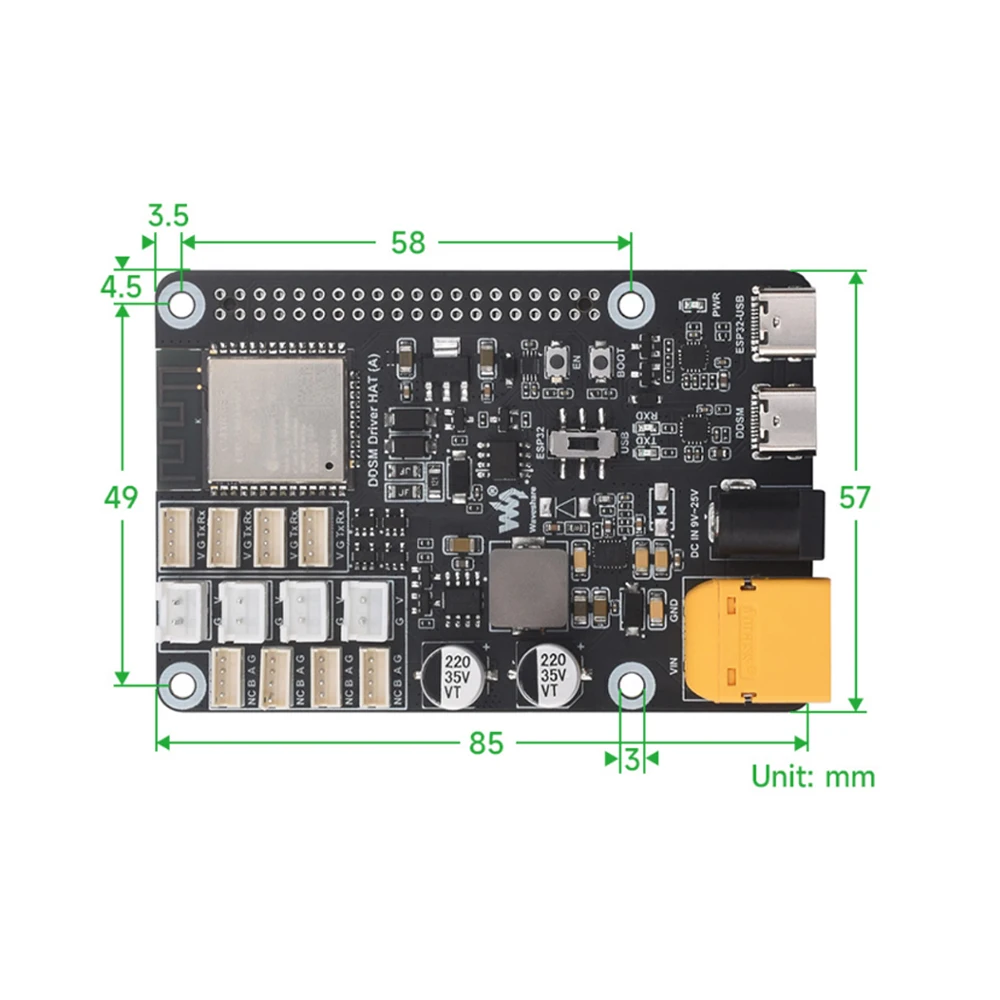 Motor Drive Board WiFi Wireless ESP32 DDSM Motor Driver HAT Type-C Interface for Direct Drive Servo Hub Motors for Raspberry Pi